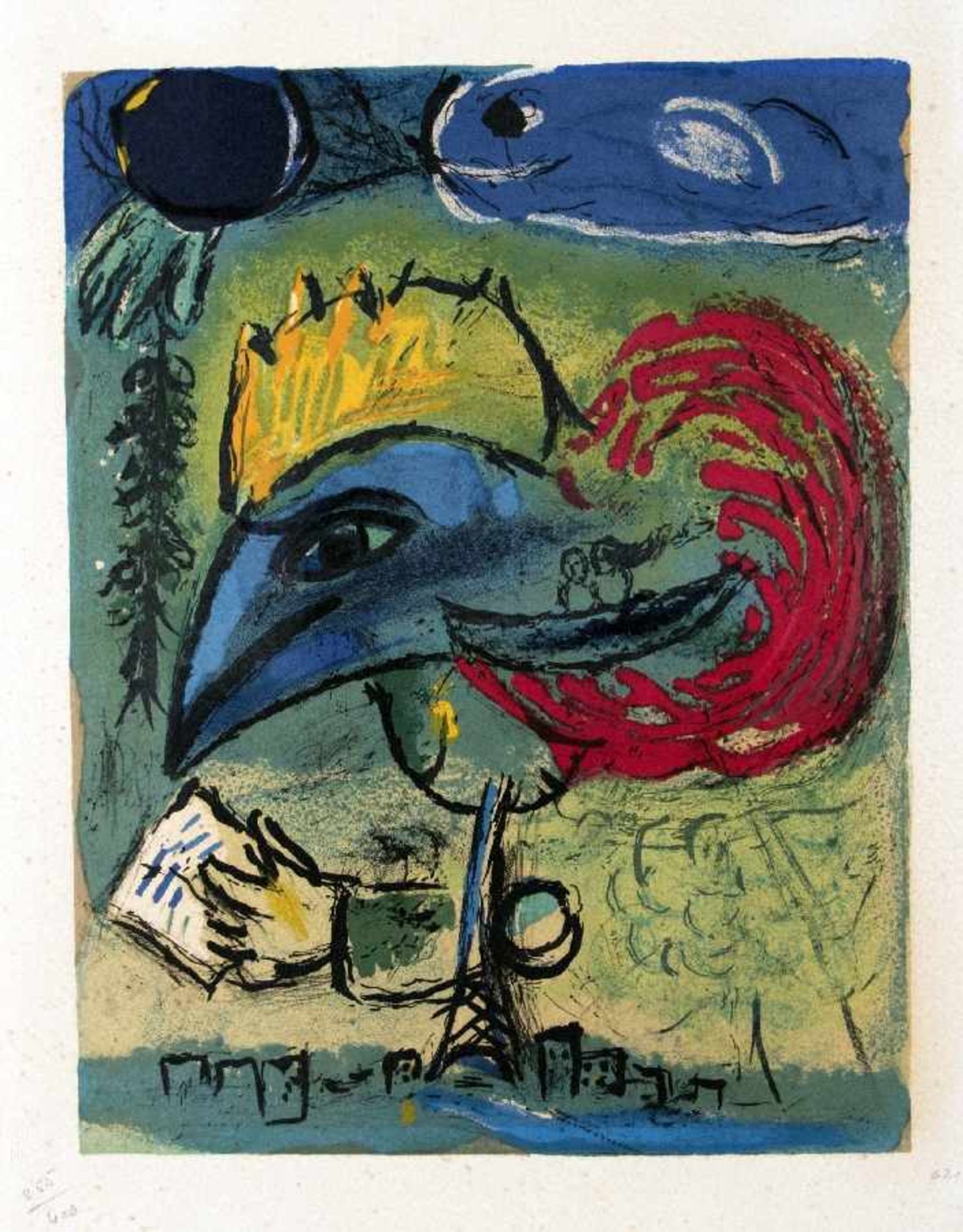 Marc Chagall1887 Witebsk - 1985 Paul de VenceLe coqFarblithografie auf Papier; H 260 mm, B 200 mm;