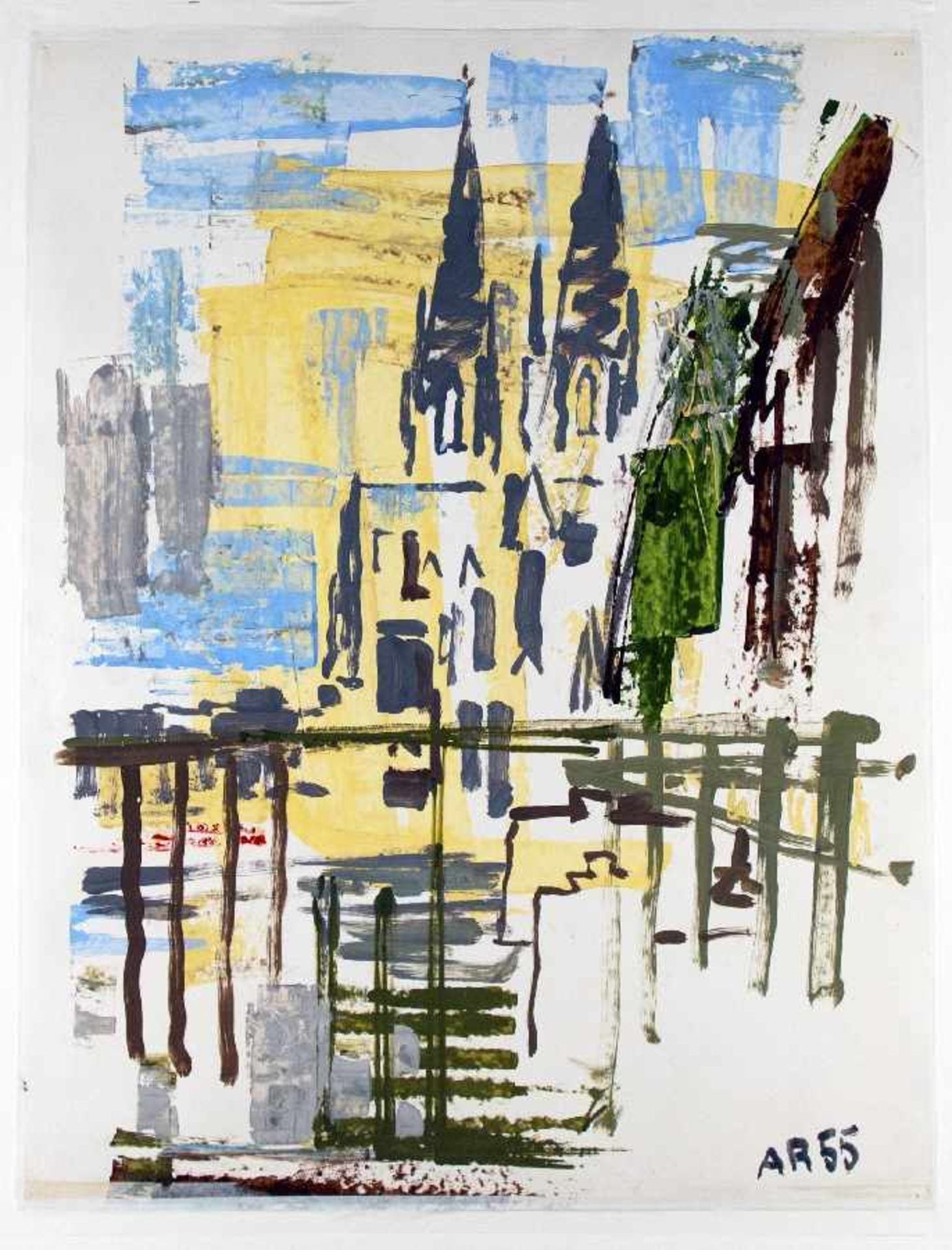 Anton RäderscheidtKöln 1892 - 1970Kölner Dom / KaufhofMischtechnik auf Papier, beidseitig bemalt, - Bild 2 aus 2