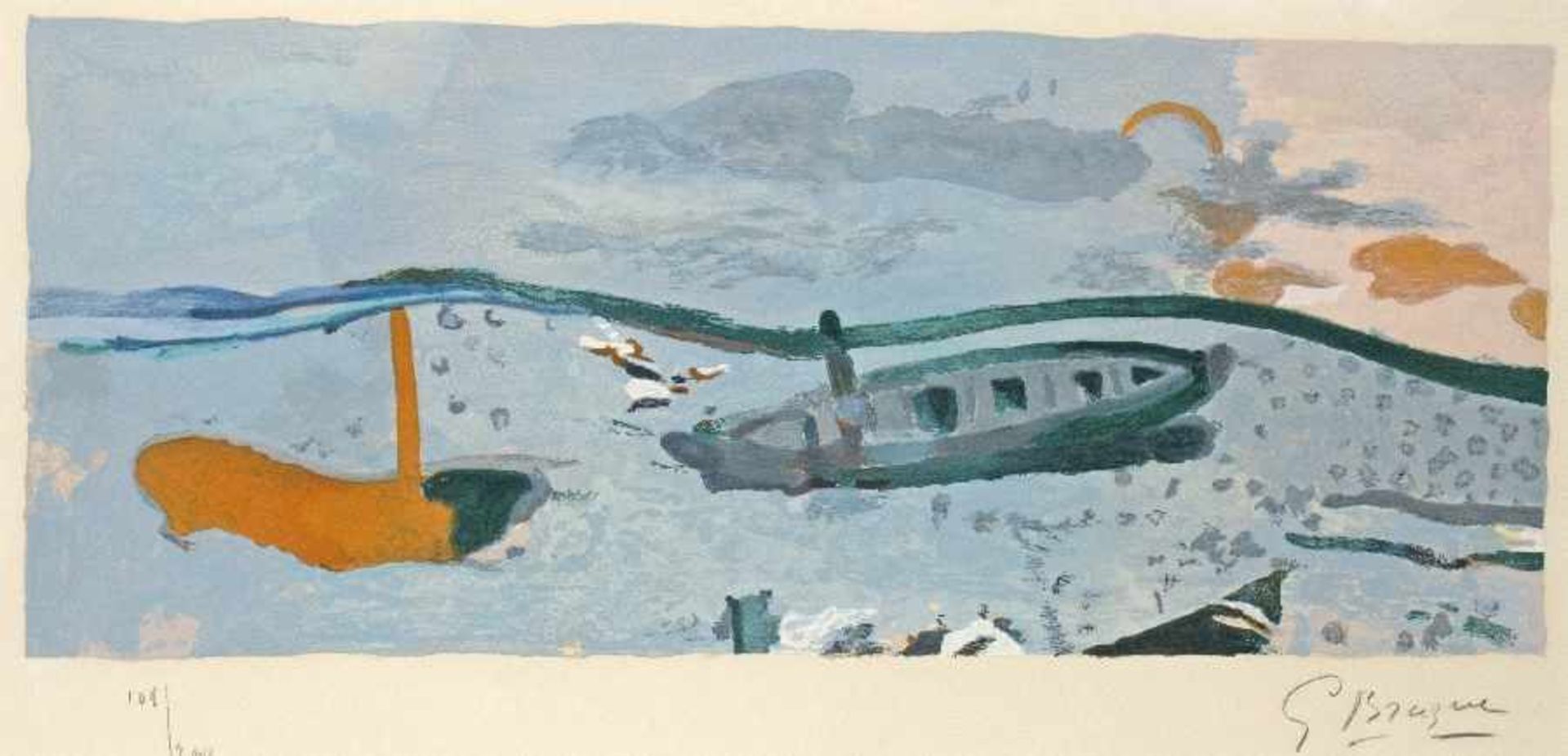 Georges Braque1881 Argenteuil - 1963 ParisBoote am StrandFarbaquatinta auf Papier; H 240 mm, B 580