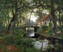 Max Hoenow1851 - 1909Brücke im SpreewaldÖl auf Lwd; H 52 cm, B 63 cm; signiert u. l. "Hoenow"Max