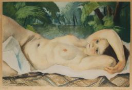 Charles Kvapil1884 - 1957Baigneuse AllongéFarbradierung und Aquatinta auf Papier, um 1920; H 375 mm,