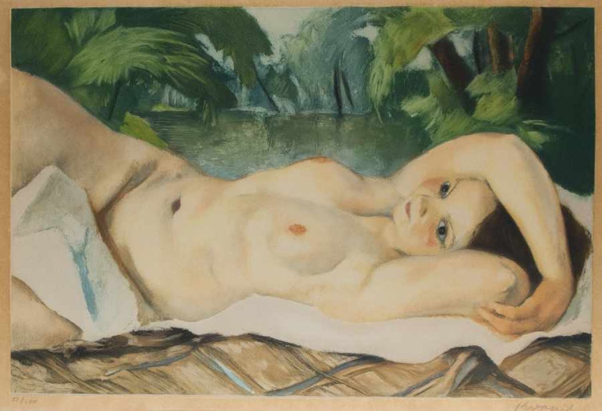 Charles Kvapil1884 - 1957Baigneuse AllongéFarbradierung und Aquatinta auf Papier, um 1920; H 375 mm,