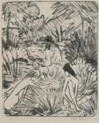 Otto Müller1874 - 1930Waldsee mit drei badenden und einem sitzenden MädchenLithographie auf