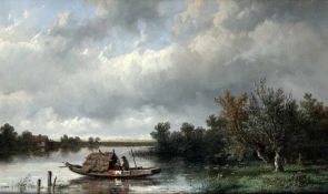 Anthonie Jacobus van Wijngaerdt1808 Rotterdam - 1887 HaarlemHolländische FlusslandschaftÖl auf Holz;