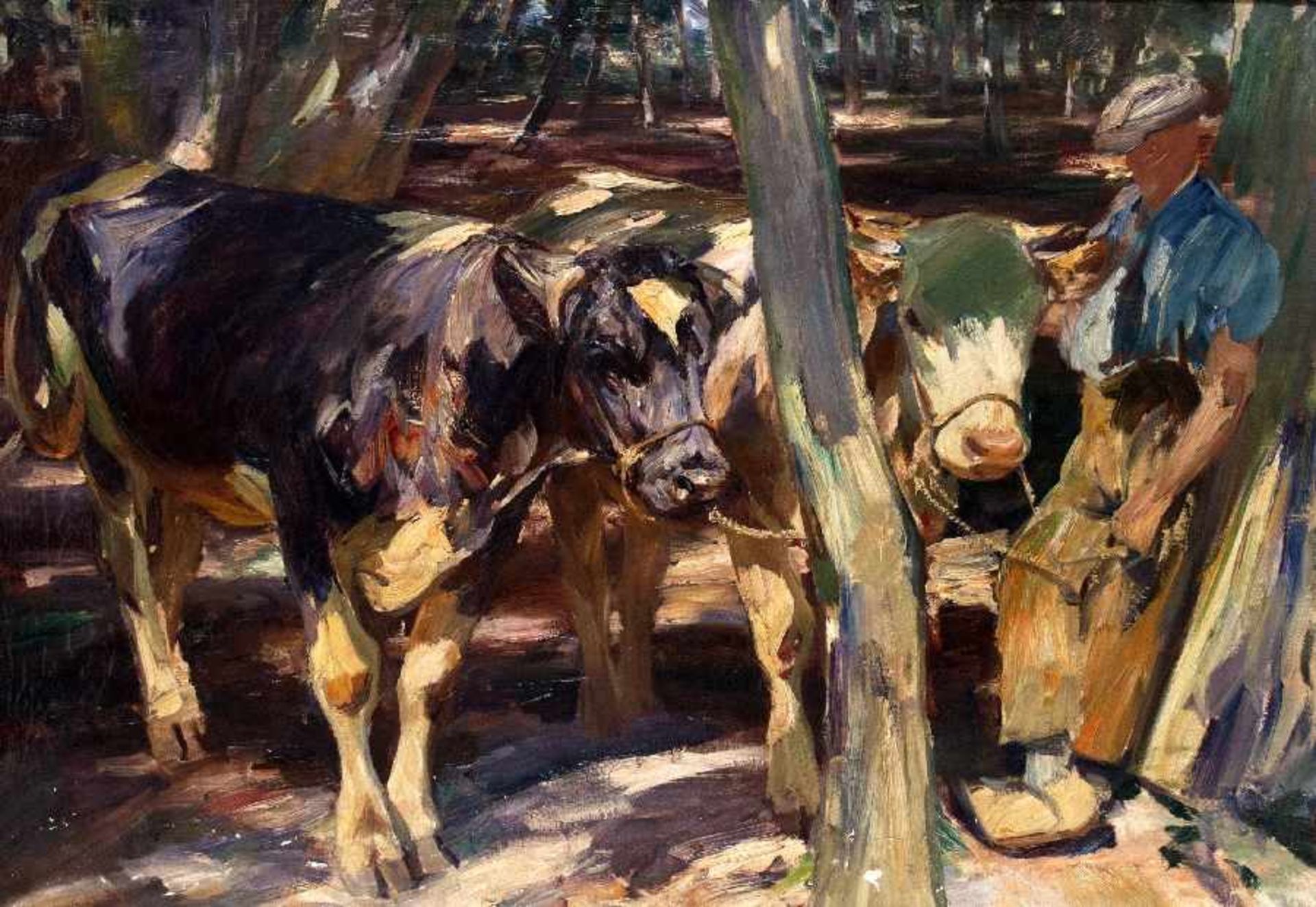 Max Bergmann1884 Fürstenberg/Oder - 1955 HaimhausenIm Schatten der Bäume (Kühe)Öl auf Lwd; H 70