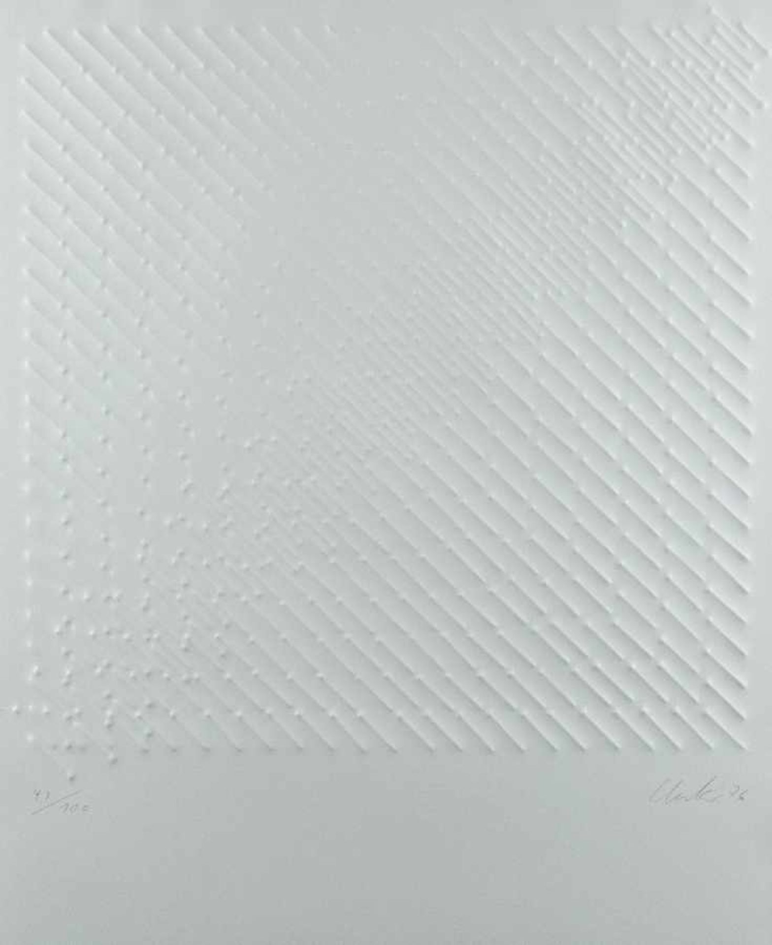 Günther Uecker1930 WentdorfDiagonal structureEmbossing on paper; H 650 mm, W 495 mm; numbered