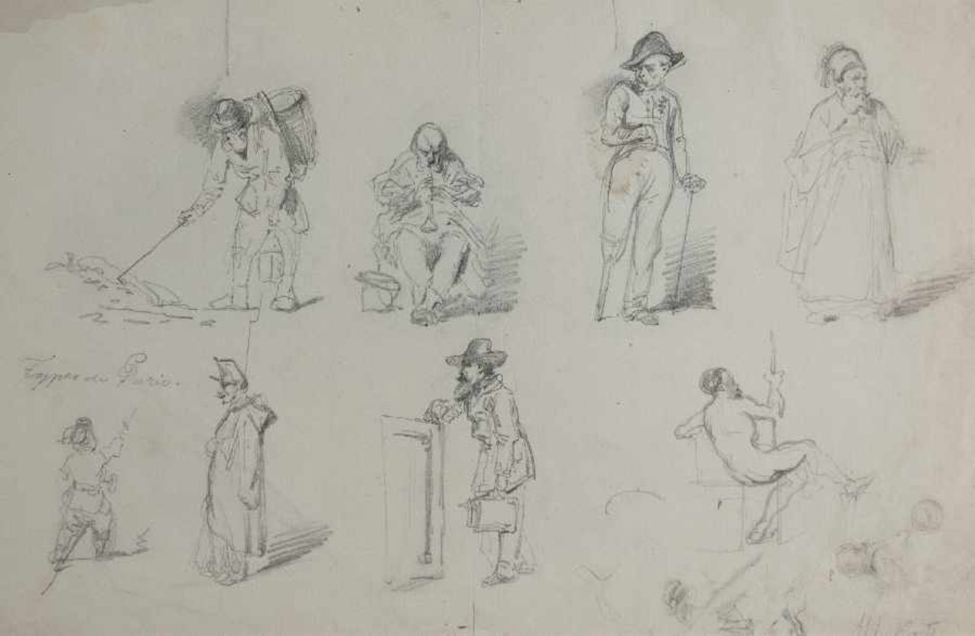 Johann Mari ten Kate1831 Den Haag - 1901 DriebergenCharakter studies et. al.12 pencil drawings on - Bild 8 aus 12