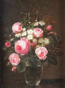 Painter of the 19th centuryRoses in glass vaseOil on canvas; H 37 cm, W 28 cmMaler des 19. Jh.