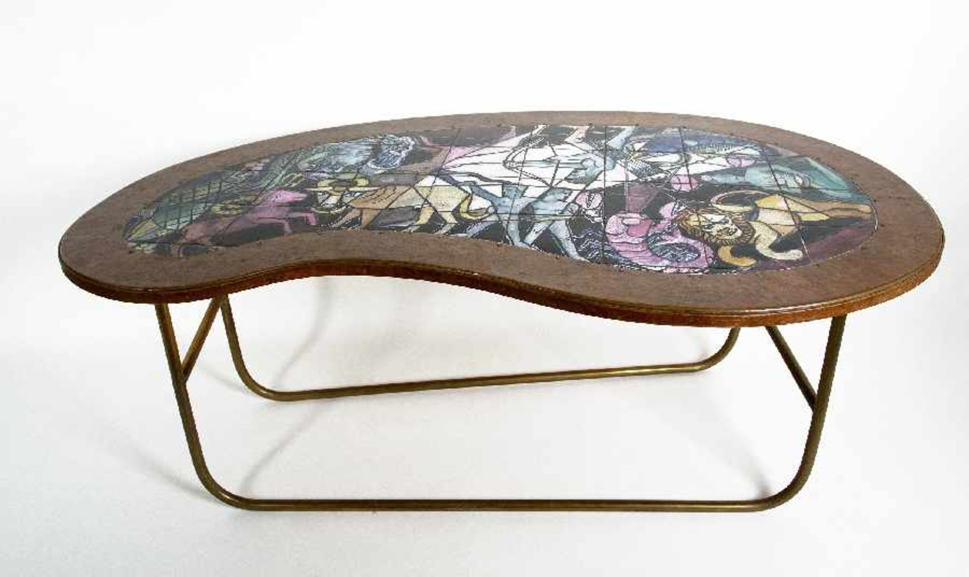 Designer of the 50sCoffee table with zodiac motifsPainted ceramic plates and hammered copper sheet