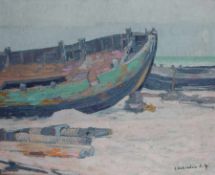 Josef Kohlschein d. Jg.1884 Düsseldorf - 1958 NeussBoat on the coastOil on canvas, relined; H 51.5
