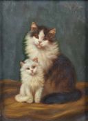 Benno Kögl1892 - 1973Cat with kittenOil on wood; H 12.5 cm, W 9.5 cm; signed upper right ''B.