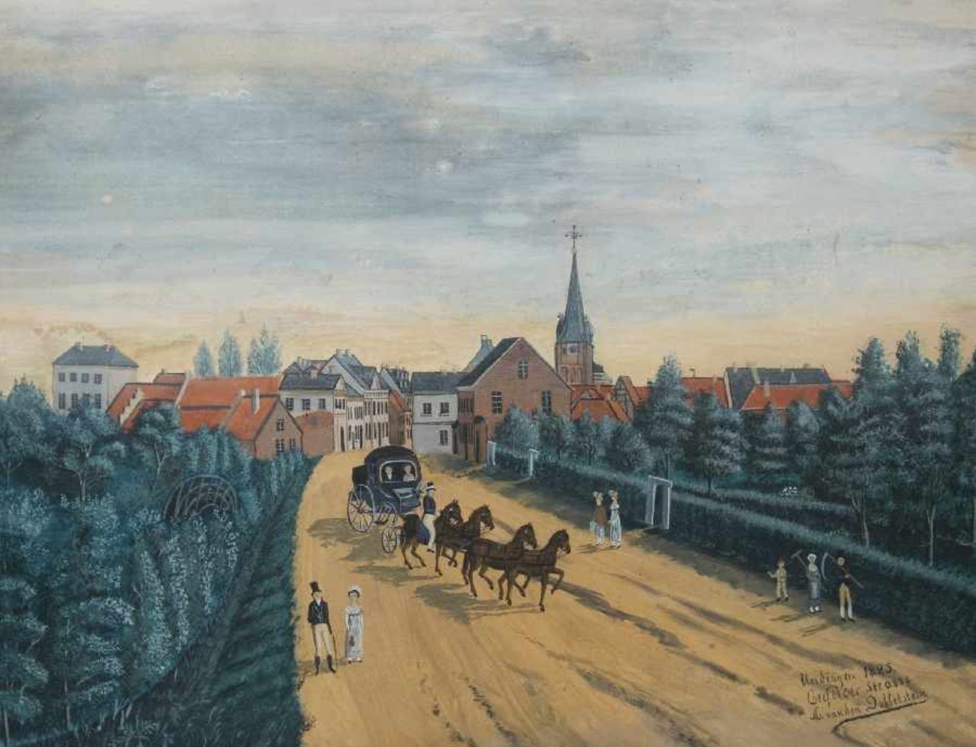 M. van den DobbelsteinOn the Crefelder street in Uerdingen 1825Gouache on strong paper; H 420 mm,