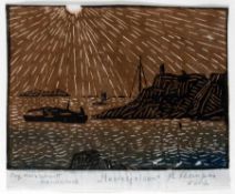 Theo ChampionDüsseldorf 1887 - 1952MeeresfelsenColor woodcut on paper; H 164 mm, W 222 mm; signed