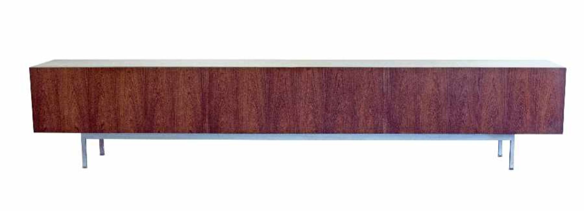 Designer of the 60sSideboardTropical wood, veneered; H 78.8 cm, W 400 cm, D 56 cm; with three