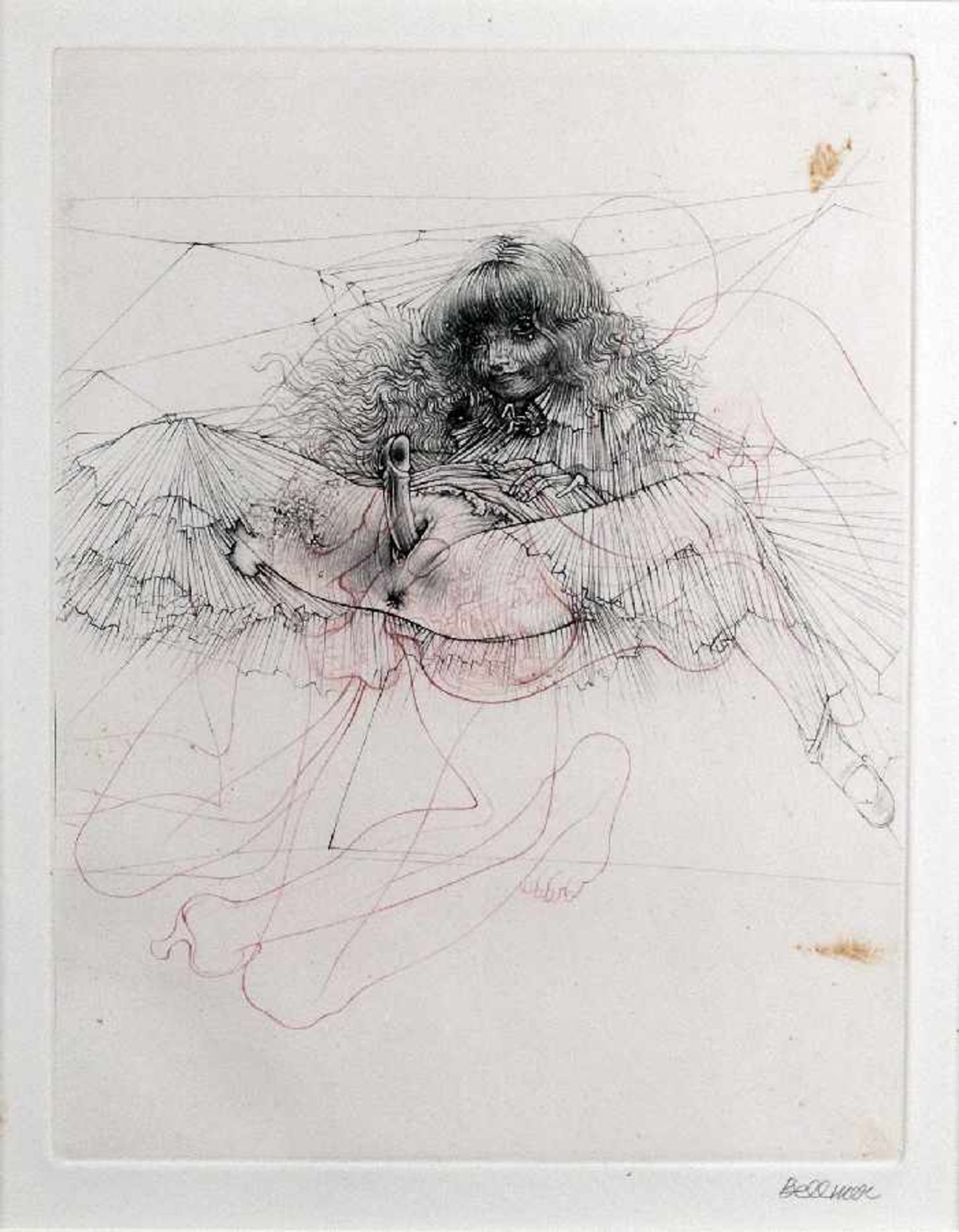 Hans Bellmer1902 Kattowitz - 1975 ParisErotic scene with long-haired girlColor etching on paper; H