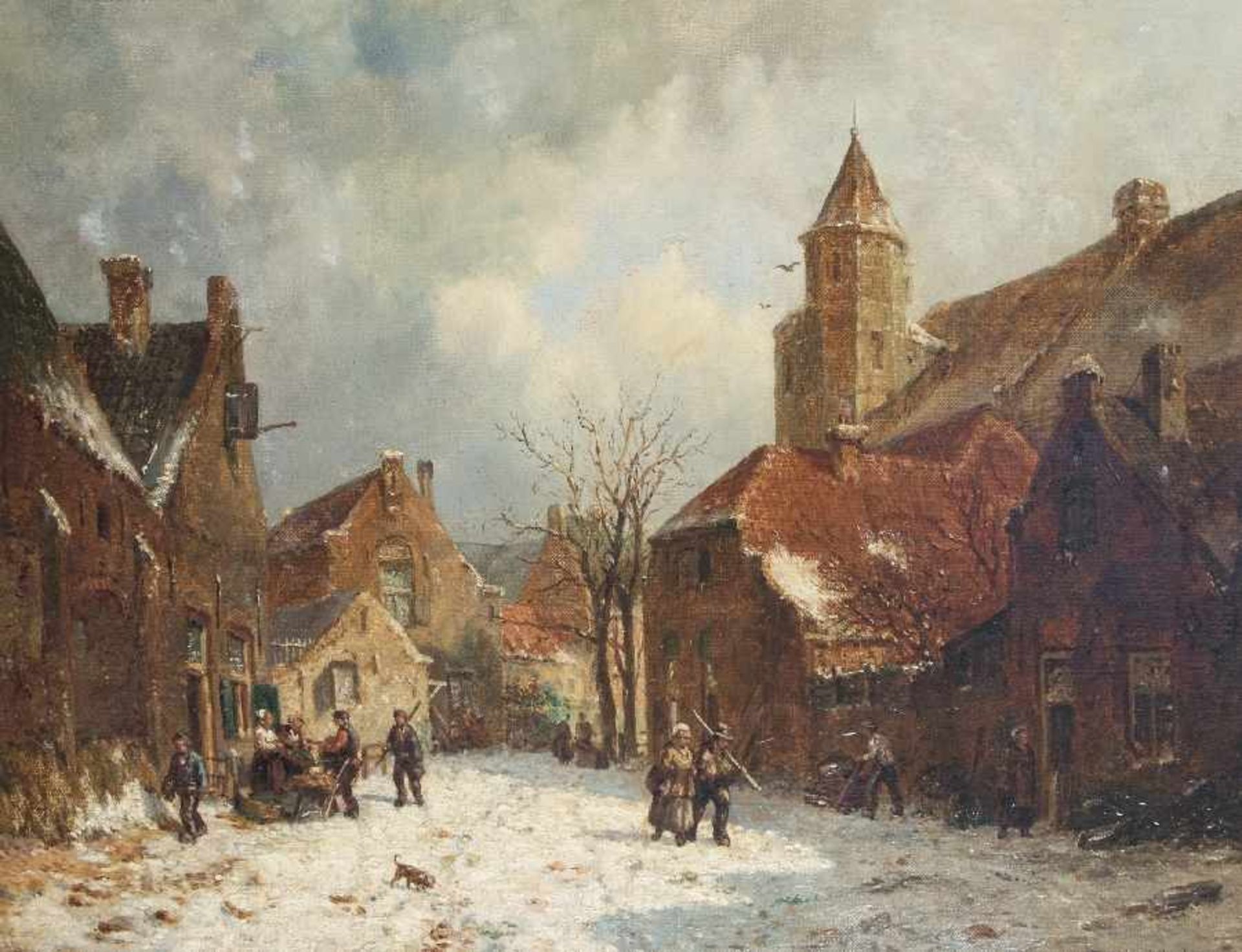 Anton Doll1826 - 1887Winter in the old townOil on canvas; H 36 cm, W 46 cm; signed lower right ''