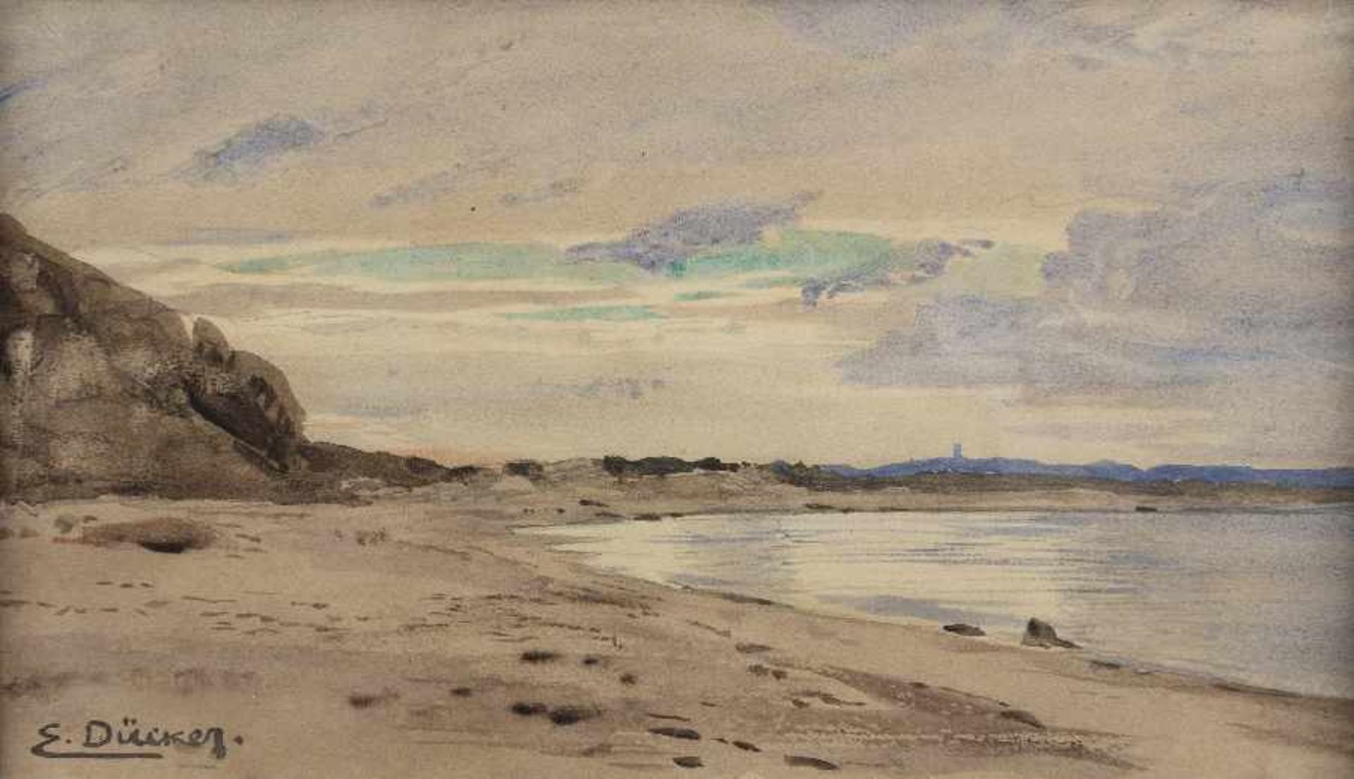Eugen Gustav Dücker1841 Ahrensburg - 1916 DüsseldorfEvening on the beachWatercolor on paper; H 15