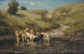 Otto Pippel1878 Lodz - 1960 MünchenCows at the watering holeOil on canvas; H 83 cm, W 125 cm; signed