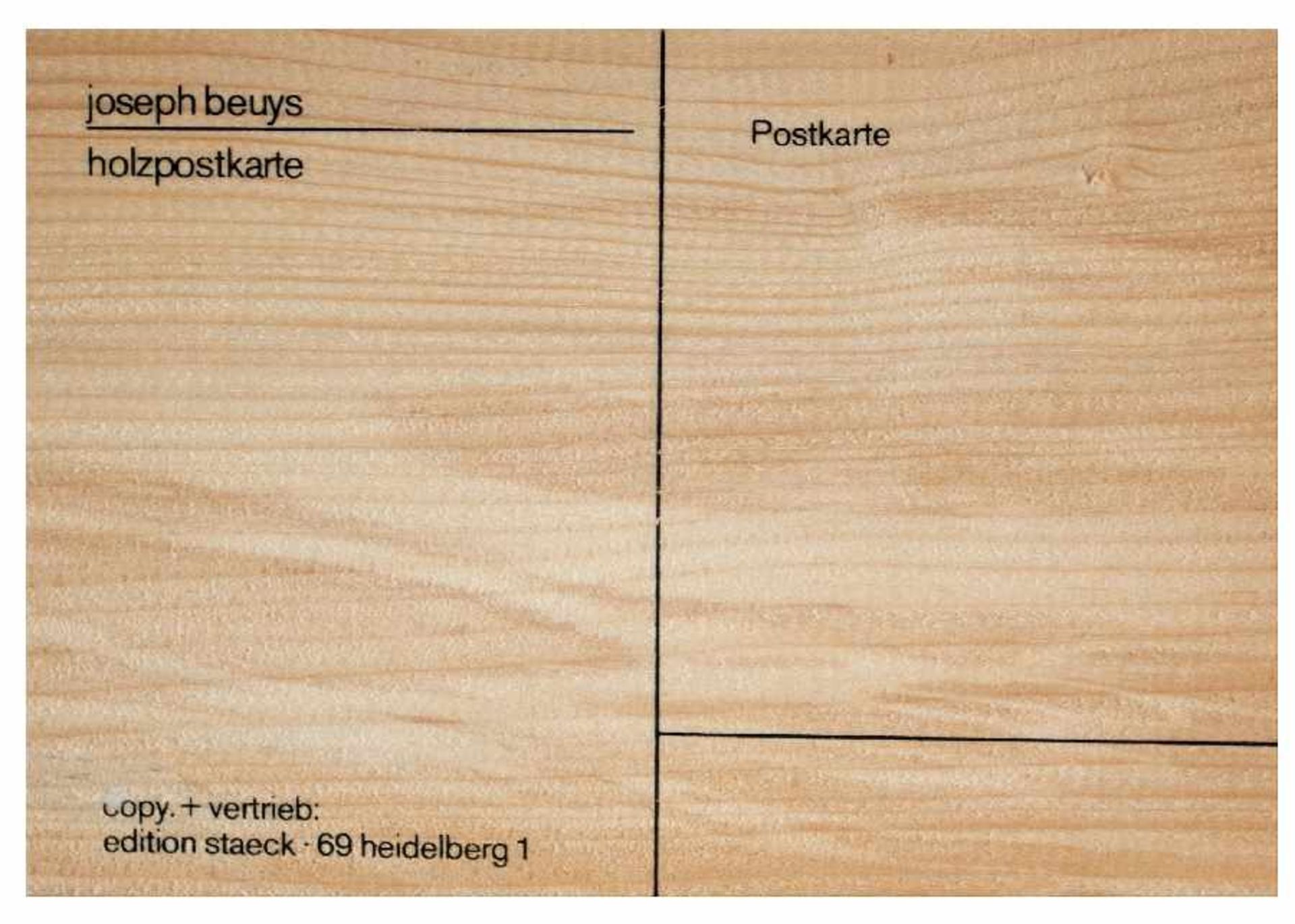Joseph Beuys1921 Kleve - 1986 DüsseldorfWood postcardSilkscreen on pine wood with stamp; H 105 mm, W