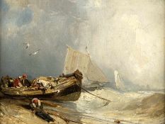 C. HoguetPainter of the 19th centuryAt the seaOil on canvas; H 16.5 cm, W 22 cm; monogrammed and
