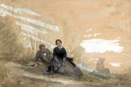 Andreas Achenbach1815 Kassel - 1910 DüsseldorfYoung couple in the countrysideWatercolor and