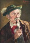 Walter RösslerMünchen 1893 - 1960Pipe smoking man in traditional costumeOil on wood; H 24 cm, W 18