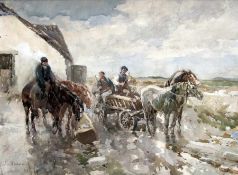 Gregor von Bochmann1850 Gut Nesat - 1930 HöselFarmers with the horses at the farmWatercolor on