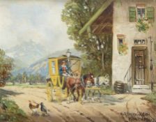 Karl Rohrhirsch1875 München - 1954 GredingStagecoach in the foothills of the AlpsOil on wood; H 8.