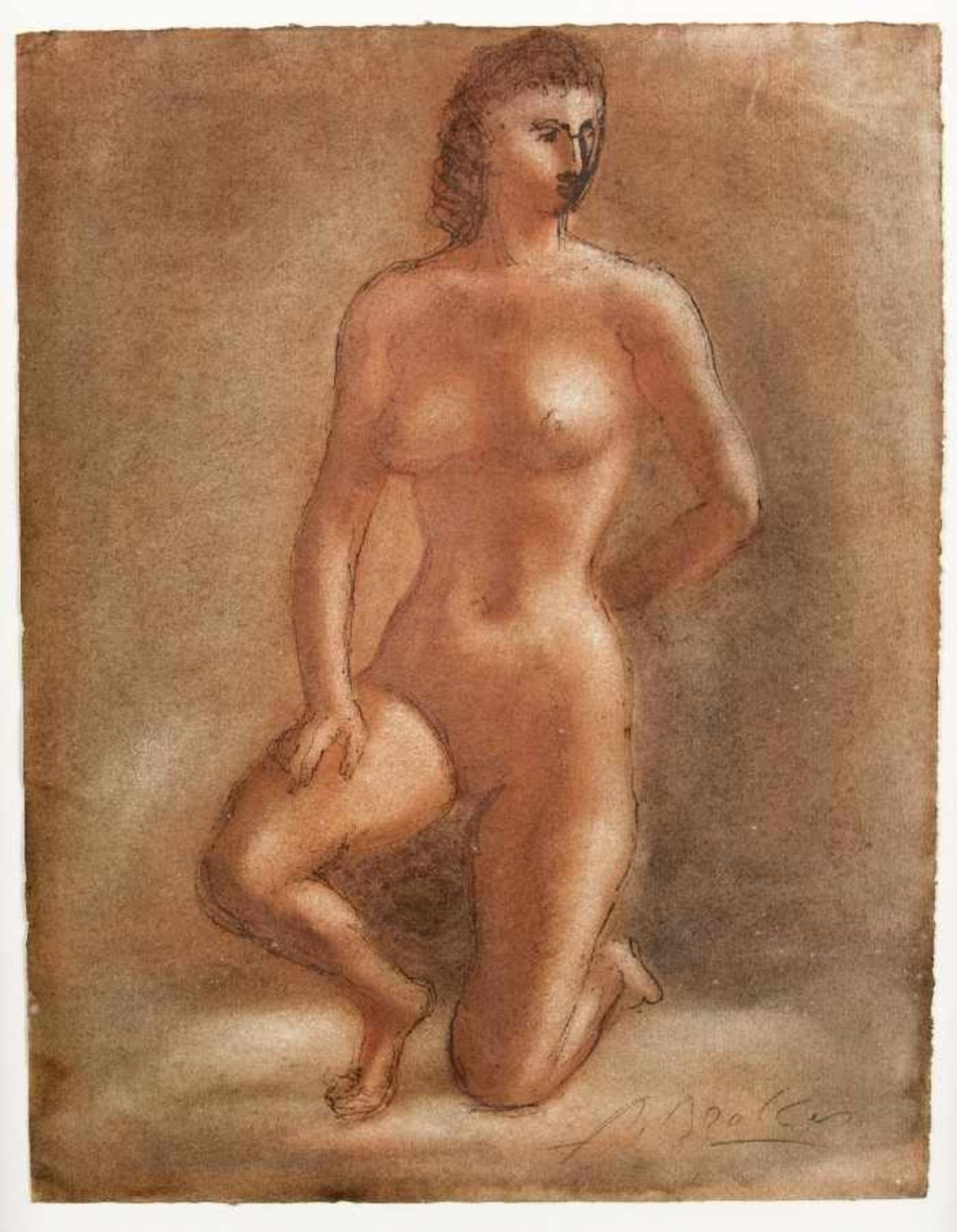 Arno Breker1900 Elberfeld - 1991 DüsseldorfFemme nue agenouilleMixed media over pen drawing,