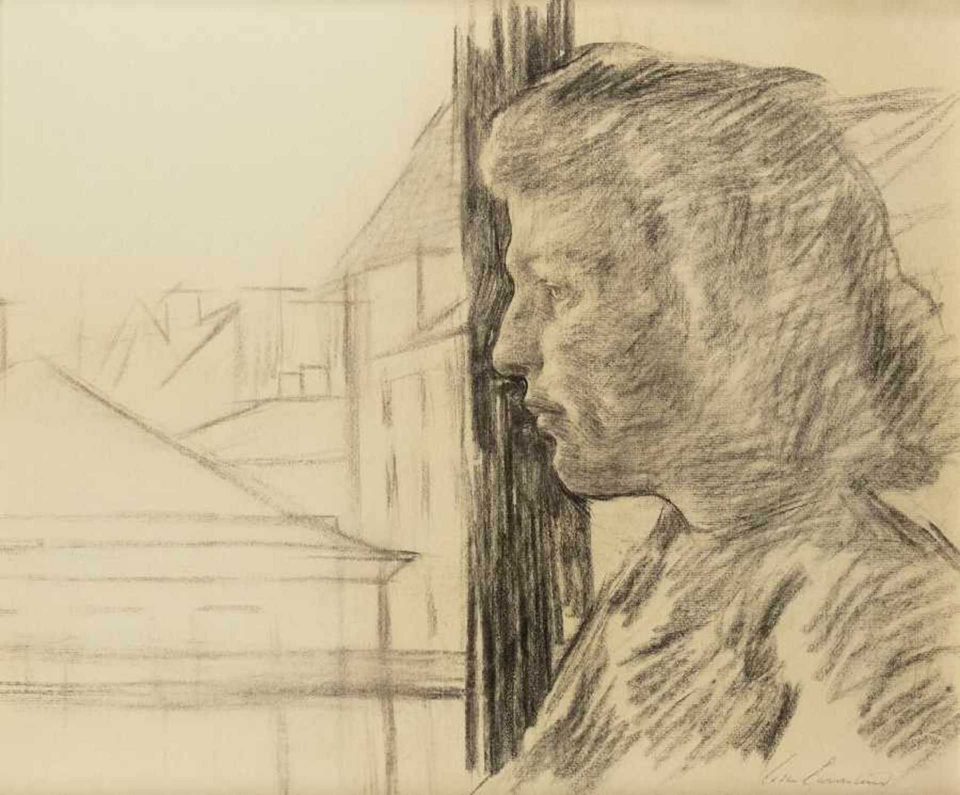 Lotte Laserstein1898 - 1993Woman at the windowPencil drawing on strong paper, 1920s; H 495 mm, W 560