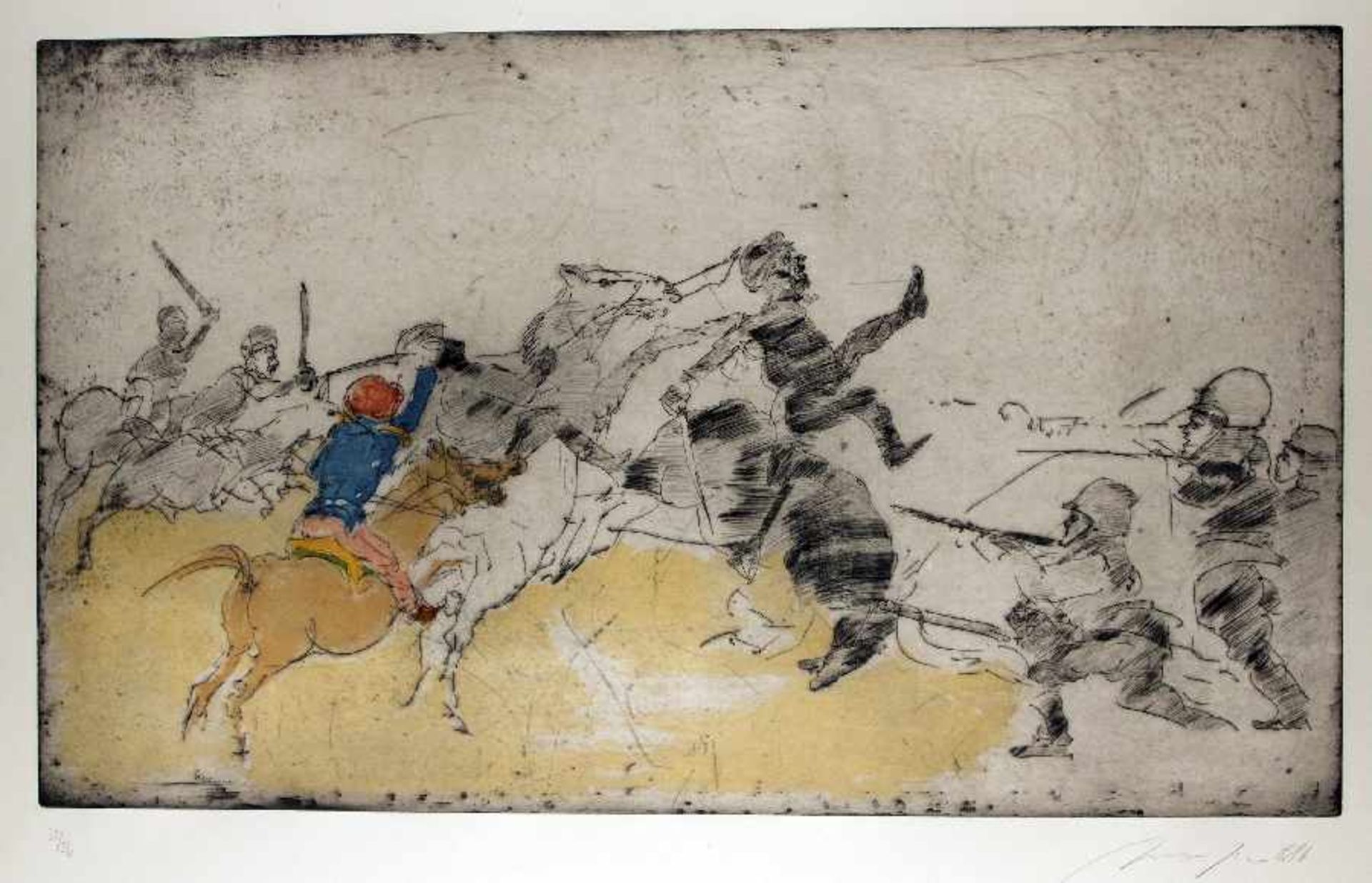 Alfred HrdlickaWien 1928 - 2009Reiterattacke IIColor etching on paper; H 595 mm, W 995 mm; signed