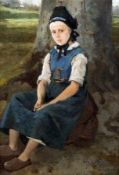 Ludwig Knaus1829 - 1910Country girlOil on wood; H 37.5 cm, W 27.5 cm; signed and dated lower