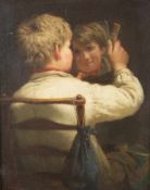 Samuel Barling Clarkeca. 1830 - 1880Titivating (Combing boy)Oil on wood; H 29 cm, W 22.5 cm;