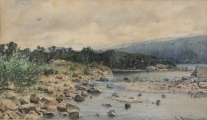 Gustav KokenHannover 1850 - 1910Rocky streamWatercolor on paper; H 260 mm, W 450 mm (mount