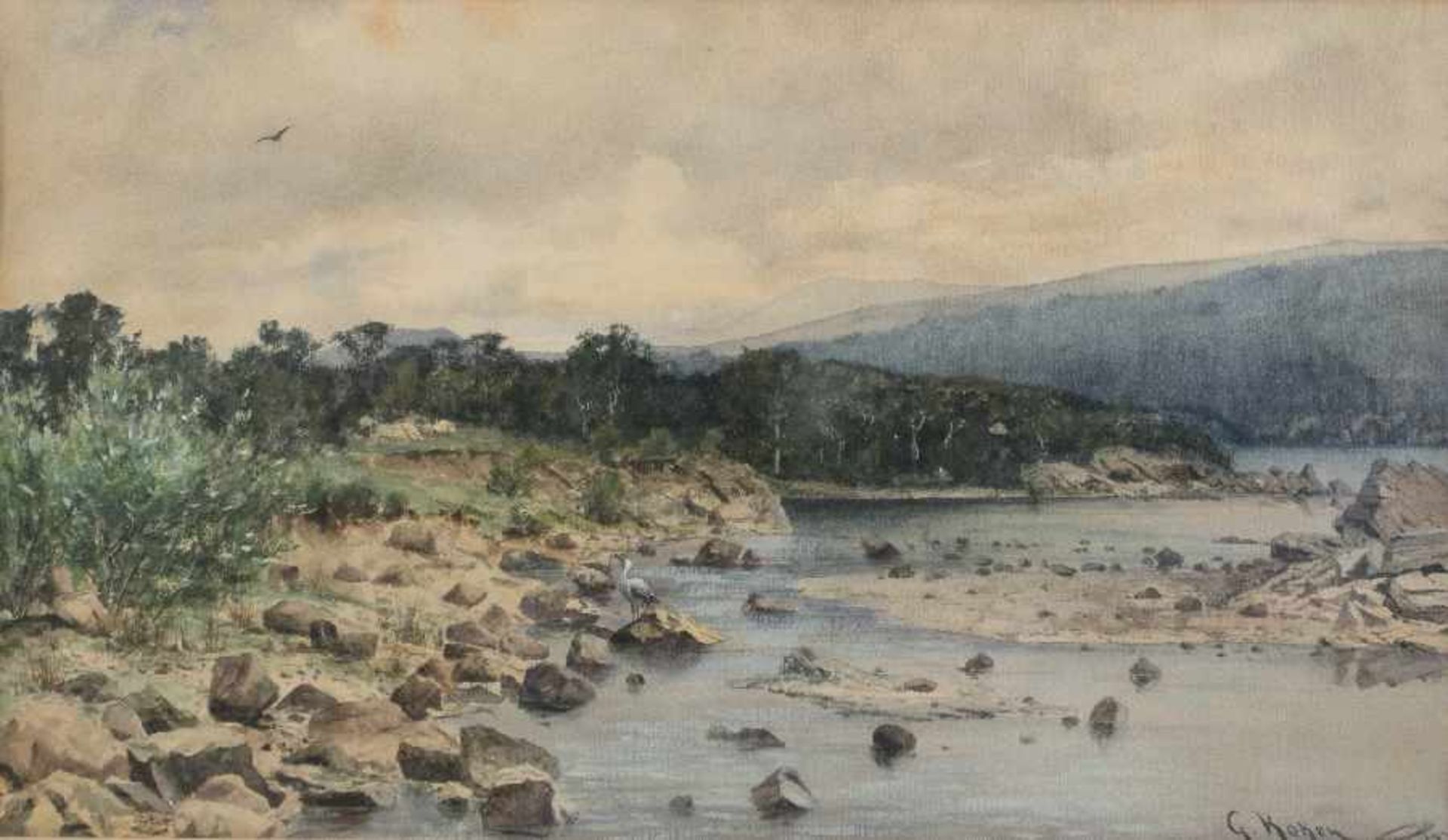 Gustav KokenHannover 1850 - 1910Rocky streamWatercolor on paper; H 260 mm, W 450 mm (mount