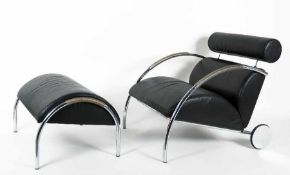 Peter Maly1936Armchair Zyklus with OttomanSteel, chrome plated, leather, rubber handles; H 77 cm,