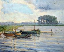 Jacob WeitzNeuss 1888 - 1971Summer at the landing stageOil on canvas; H 50 cm, W 60 cm; signed lower