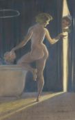 Leo FontanThe letter (Nude in the bathroom)Gouache and colored chalks on paper; H 410 mm, W 260