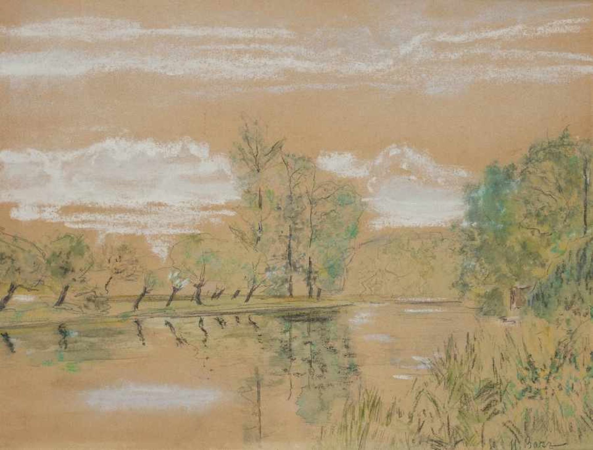 Mathias Barz1896 Haan - 1982 MargratenIn the Rhine meadowsWatercolor and chalk over pencil on paper;