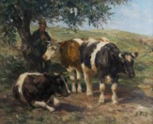 Georg Wolf1882 Niederhausbergen - 1962 UelzenShepherd with cows in the midday sunOil on canvas; H 43