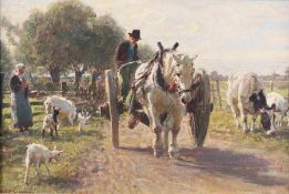 Julius Paul Junghanns1878 Wien - 1958 DüsseldorfWith the wagon on the village roadOil on canvas,