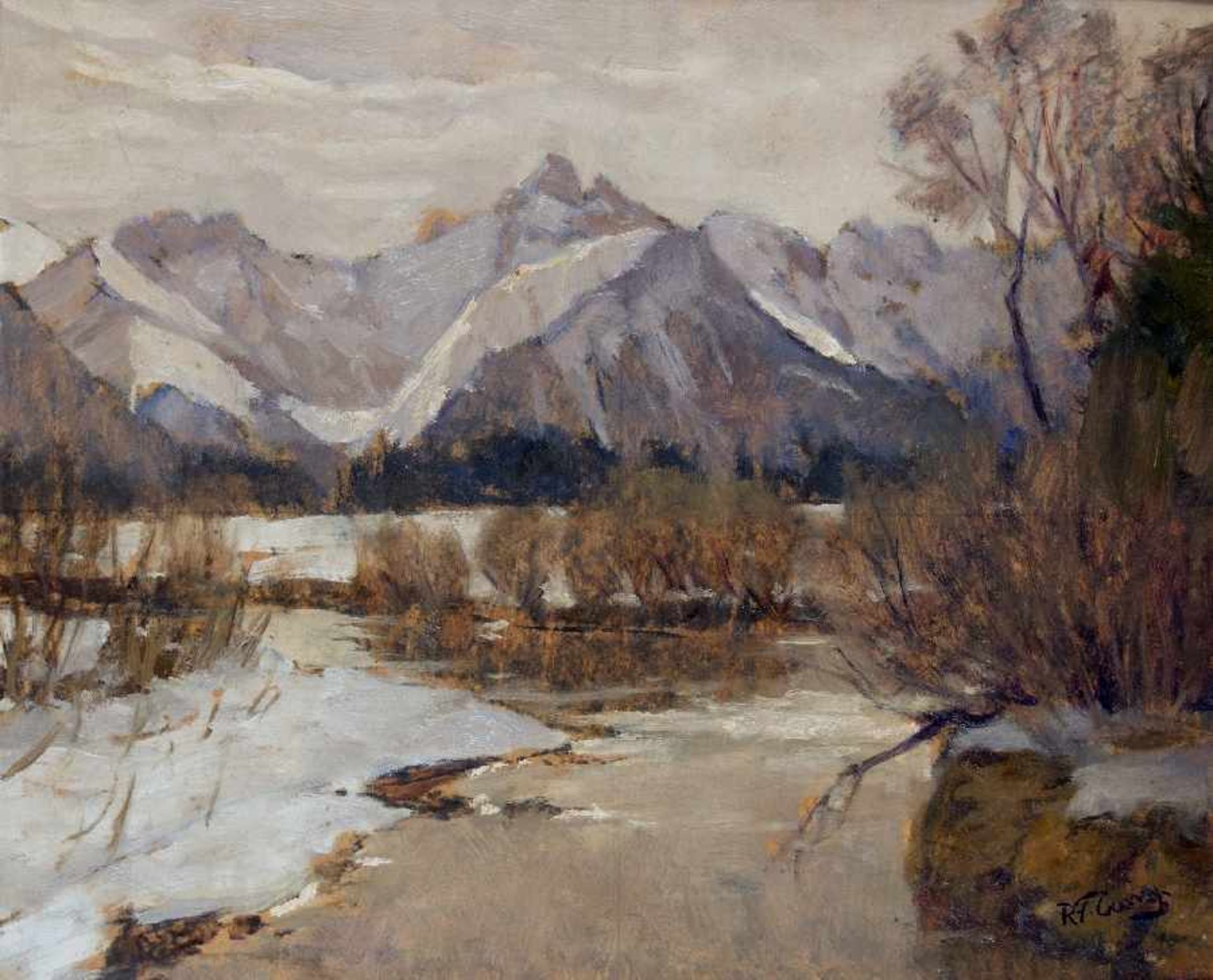 Robert Franz Curry1872 Boston - 1945 RiederauSnowmelt in the AlpsOil on cardboard; H 33 cm, W 40.5