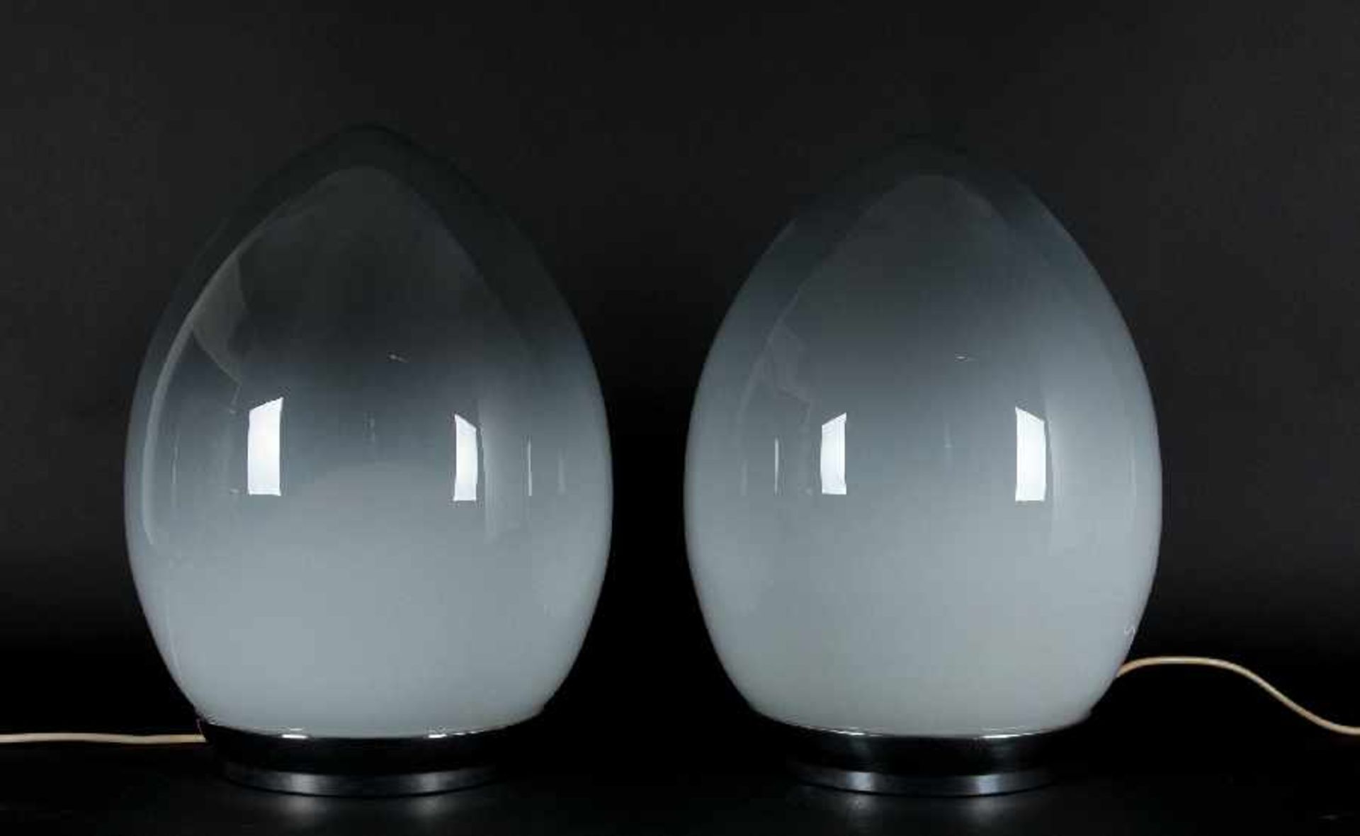 Reggiani Spa IlluminazioneA pair of Egg LampsGlass, partially frosted, metal, chromed; H each 47 cm;