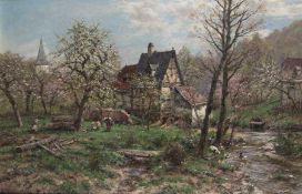 Heinrich HartungKoblenz 1851 - 1919Spring at the creekOil on canvas; H 67.5 cm, W 100.5 cm; signed