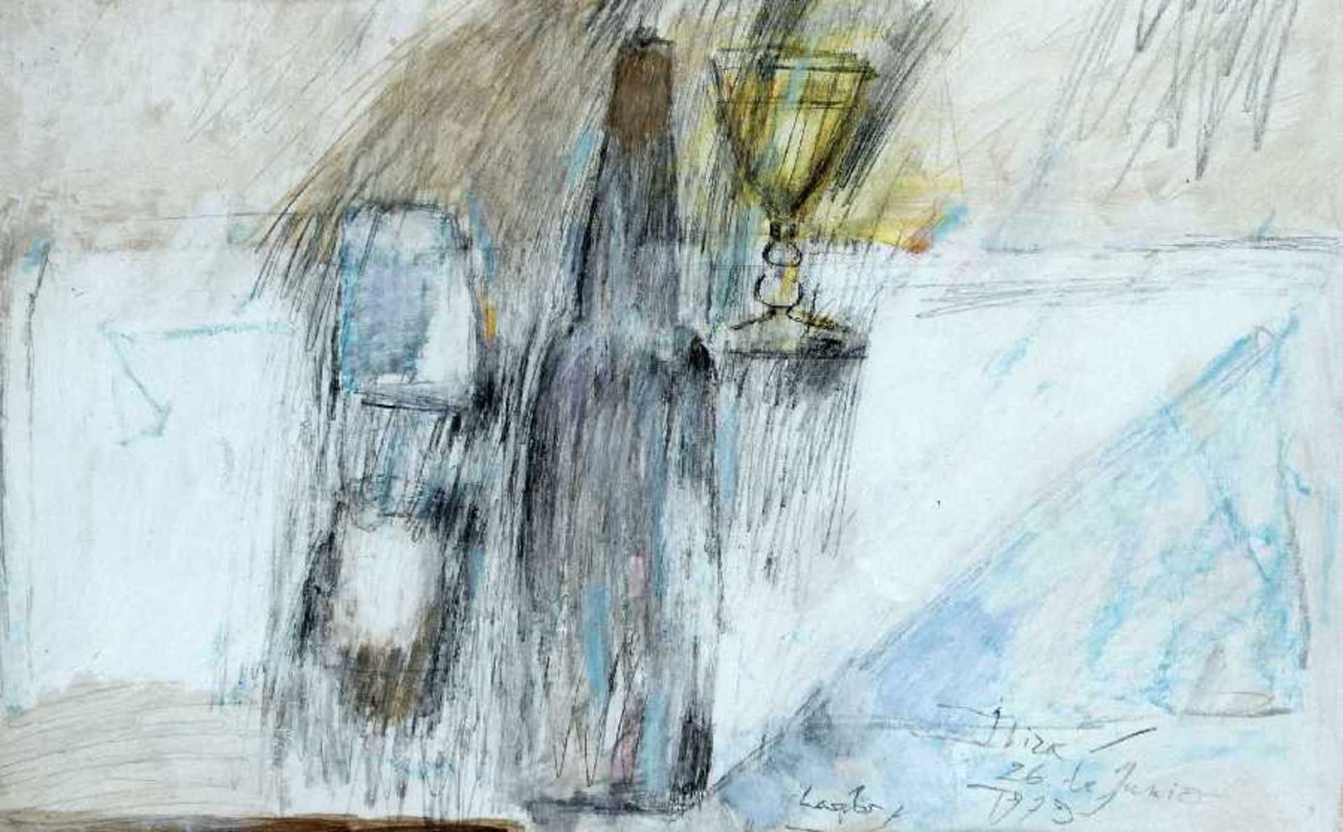 Hans Laabs1915 Treptow - 2004 BerlinStill life with glassMixed media on paper; H 272 mm, W 436 mm (