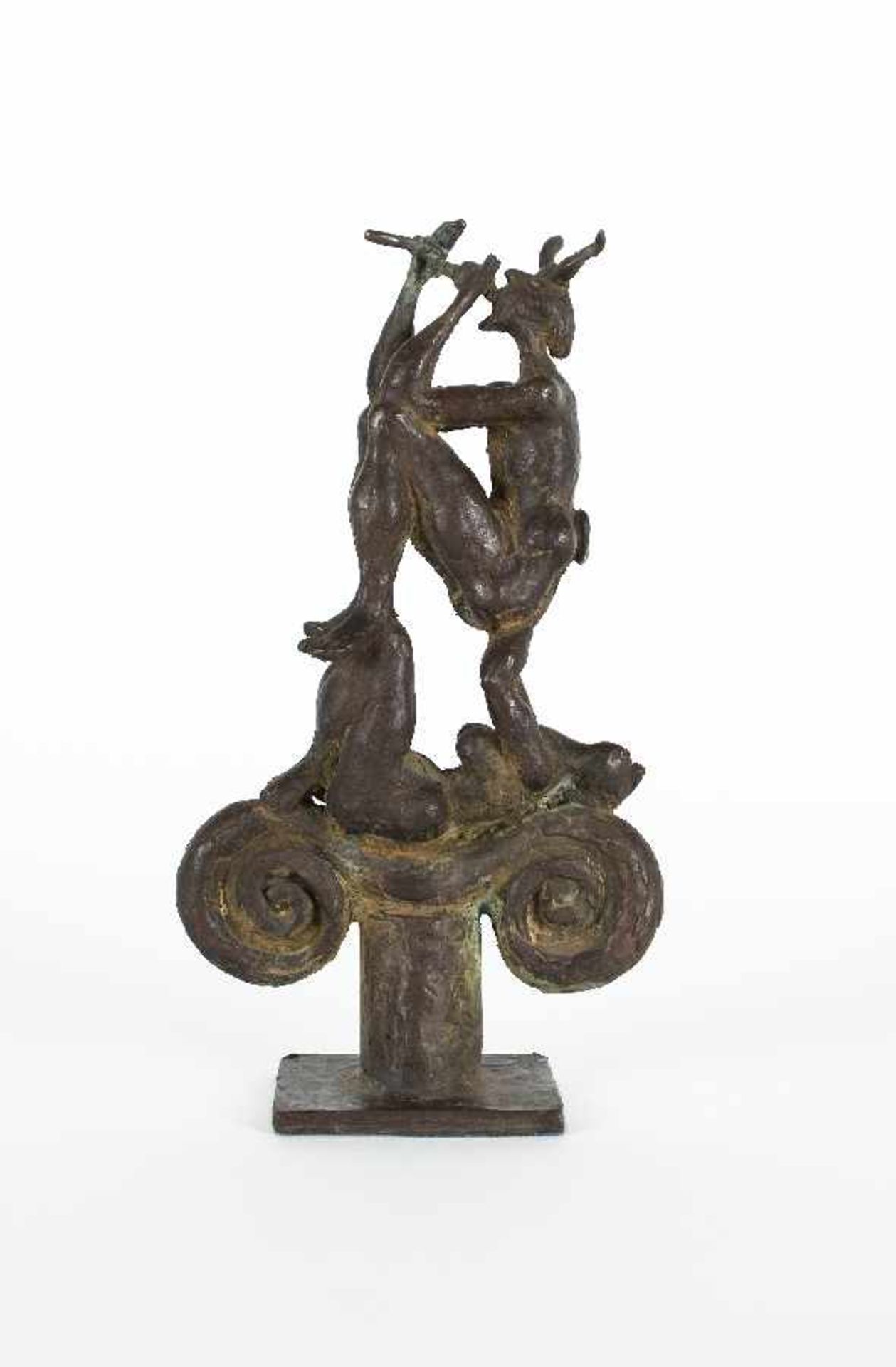 Karl Ulrich Nuss1943 StuttgartFaun on nymphBronze; H 23 cm, dated and inscribed ''72 U Nuss''Karl