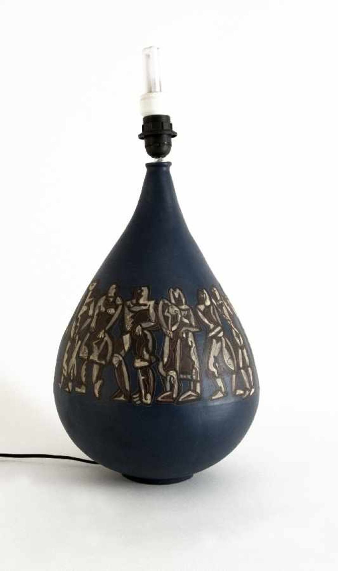 Can KinotoVase with figurative decorative frieze as a lamp baseCeramics (red body), glazed in