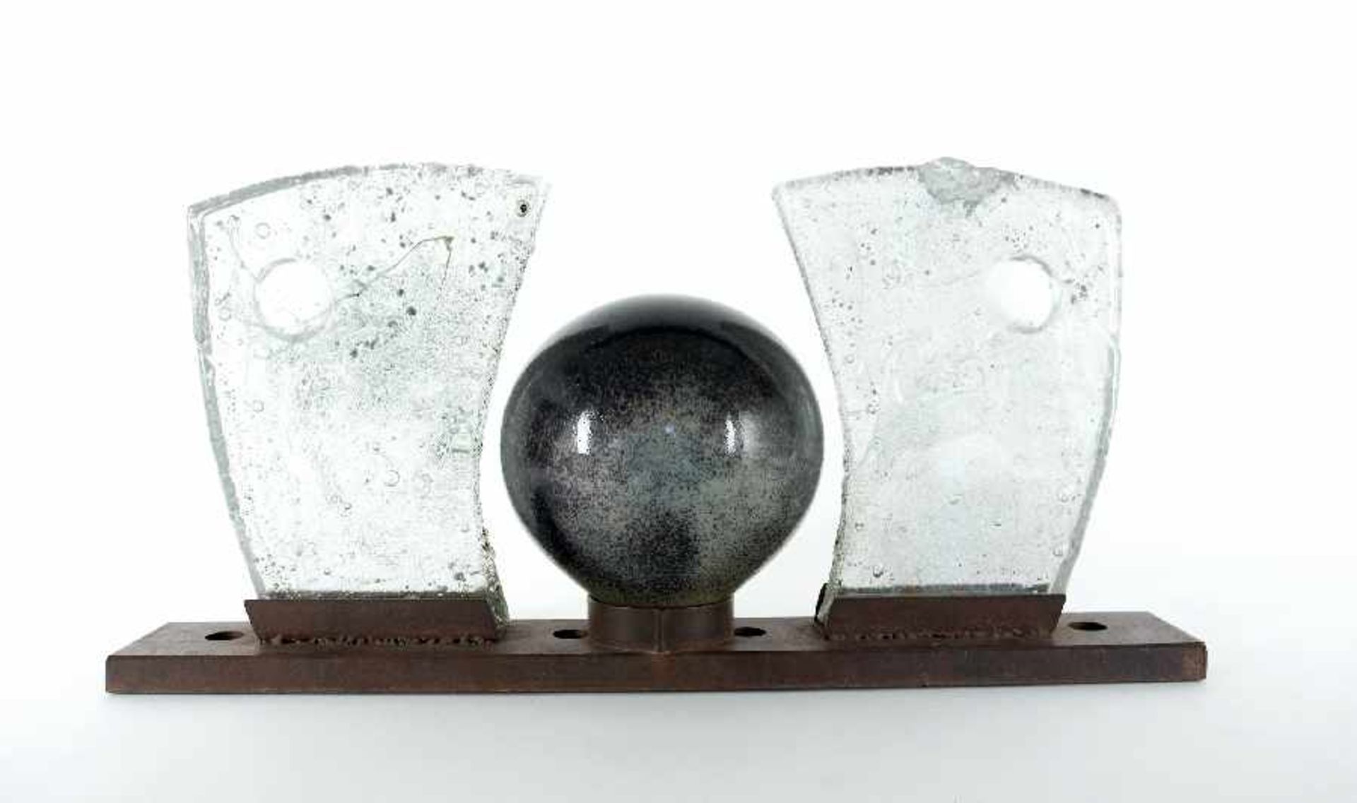 Object artist probably the 80sGlass iron objectGlass ball, glass blocks and iron; W 75 cm, H 37
