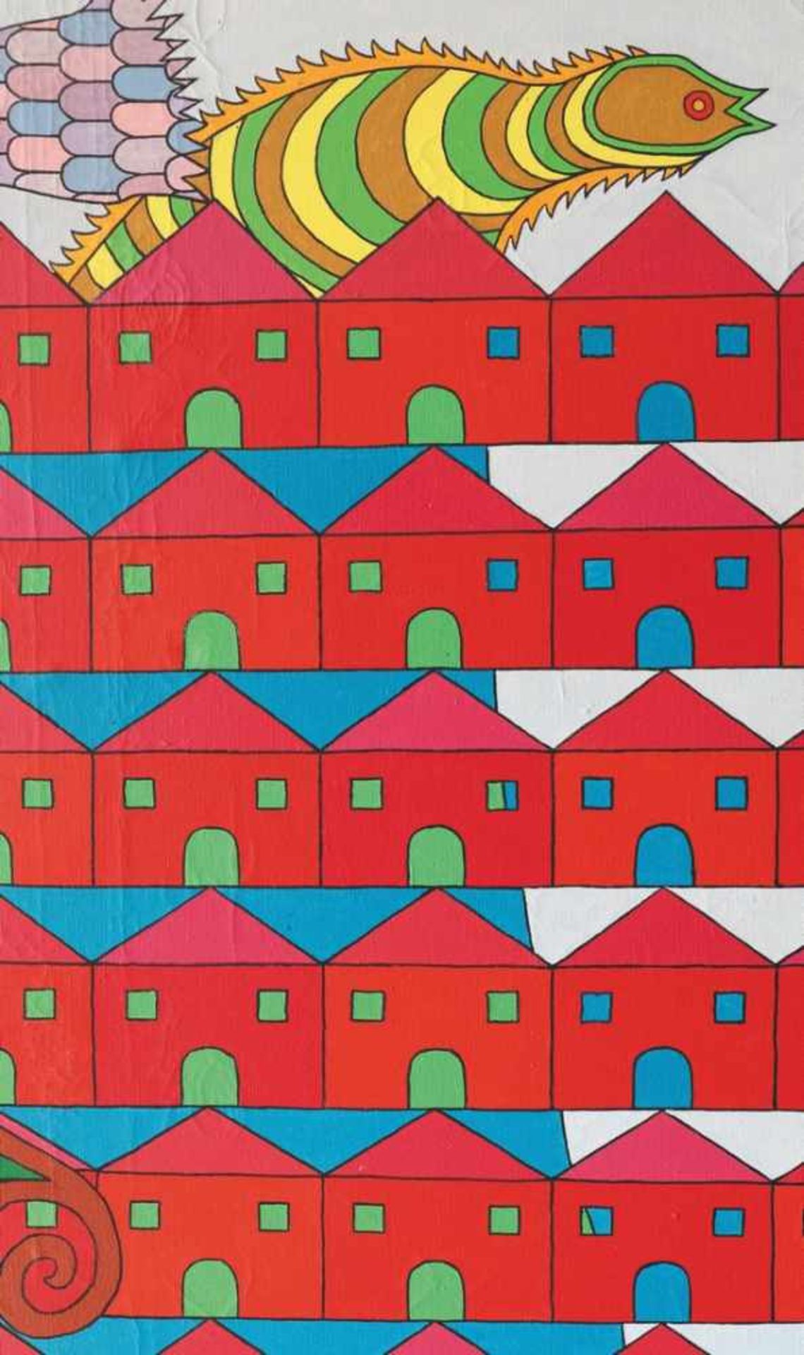 Heinz Trökes*, (1913-1997) Heinz Trökes, Painting 'Rote Häuser' Red Houses, 1967. Oil on canvas. - Image 2 of 3