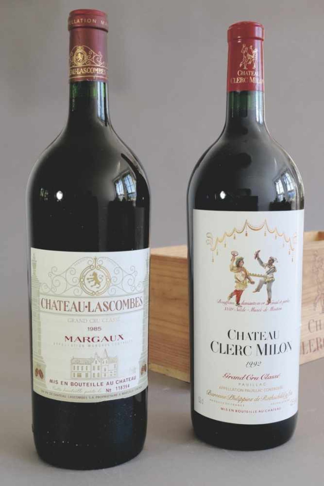 Chateau Lascombes 1985, Chateau Clerc Milon 19921985/19922 Magnumflaschen Rotwein. 1 Magnumflasche